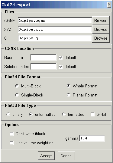 CGNSview PLOT3D export window
