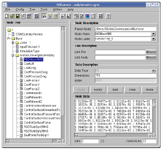 ADFviewer window with convergence history node
