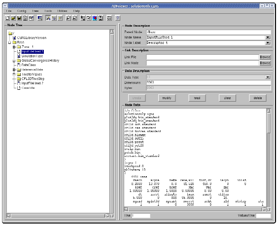ADFviewer window with descriptor node containing input file