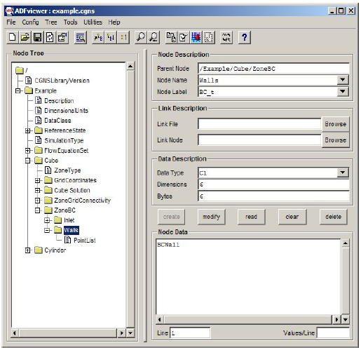 ADFviewer window showing 'Walls' node under ZoneBC