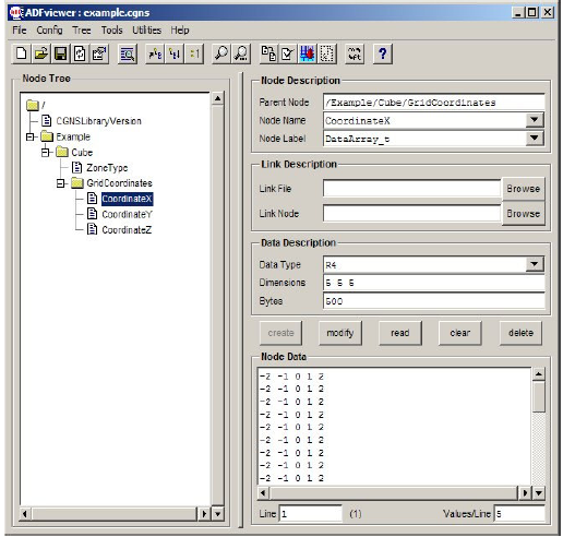 ADFviewer window showing grid coordinates node
