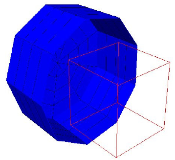 Figure showing a cylindrical grid attached to a cubical grid, with rind highlighted on cylinder