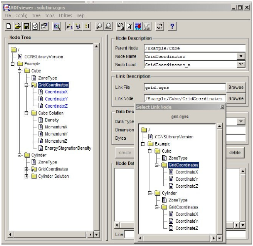 ADFviewer window showing link node