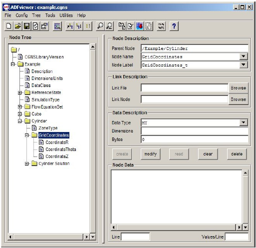 ADFviewer window showing grid coordinates node